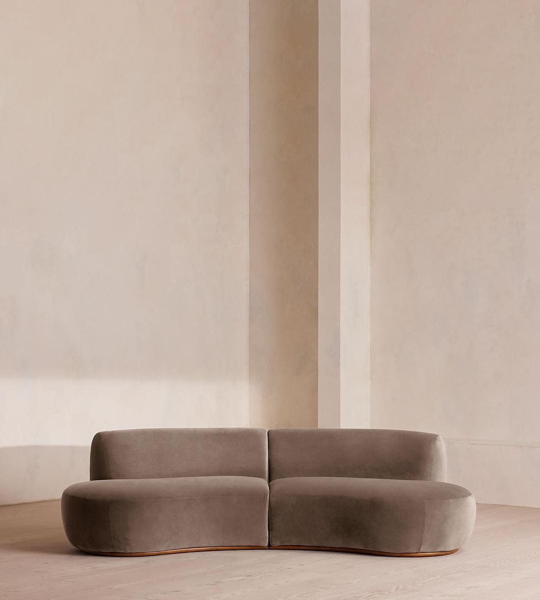 Aline Serpentine Sectional Sofa - Three Seater - Taupe Velvet - US - Listing - Image 1