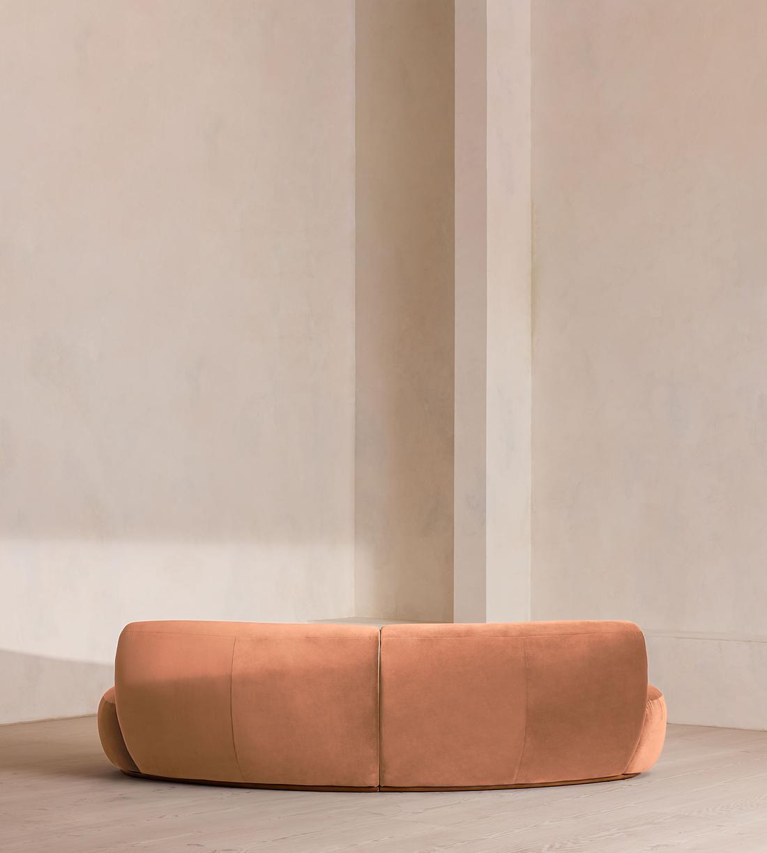 Aline Serpentine Sectional Sofa - Three Seater - Antique Rose Velvet - US - Images - Image 4