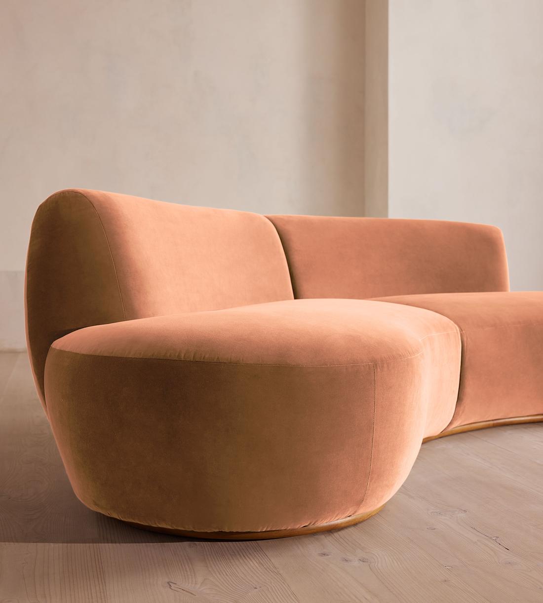 Aline Serpentine Sectional Sofa - Three Seater - Antique Rose Velvet - US - Images - Image 5
