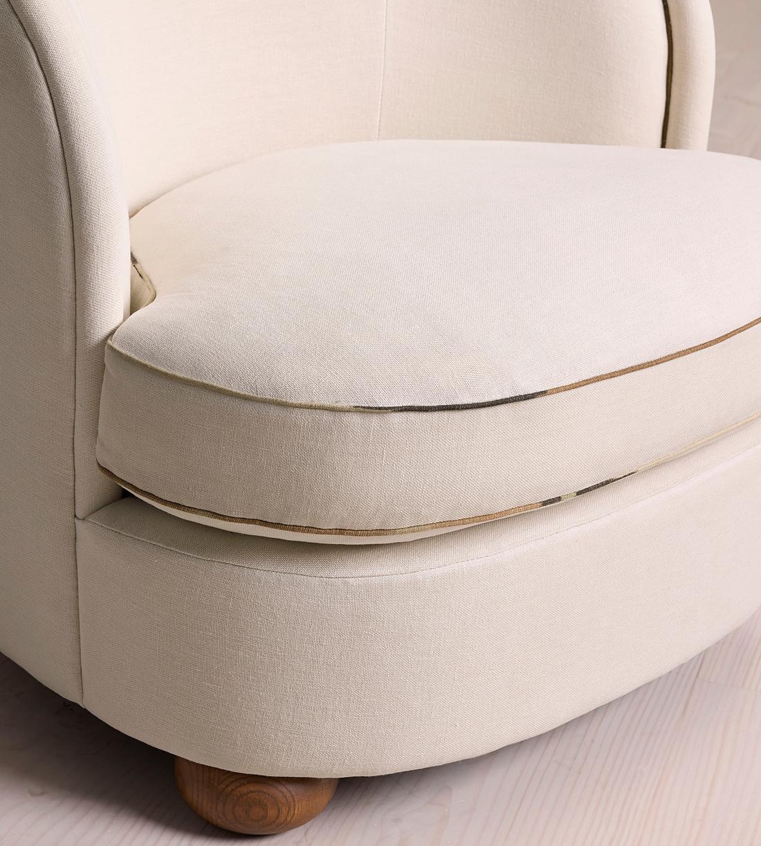 Blair Tub Armchair - Natural Linen - Floral Ikat Trim - US - Images - Image 5