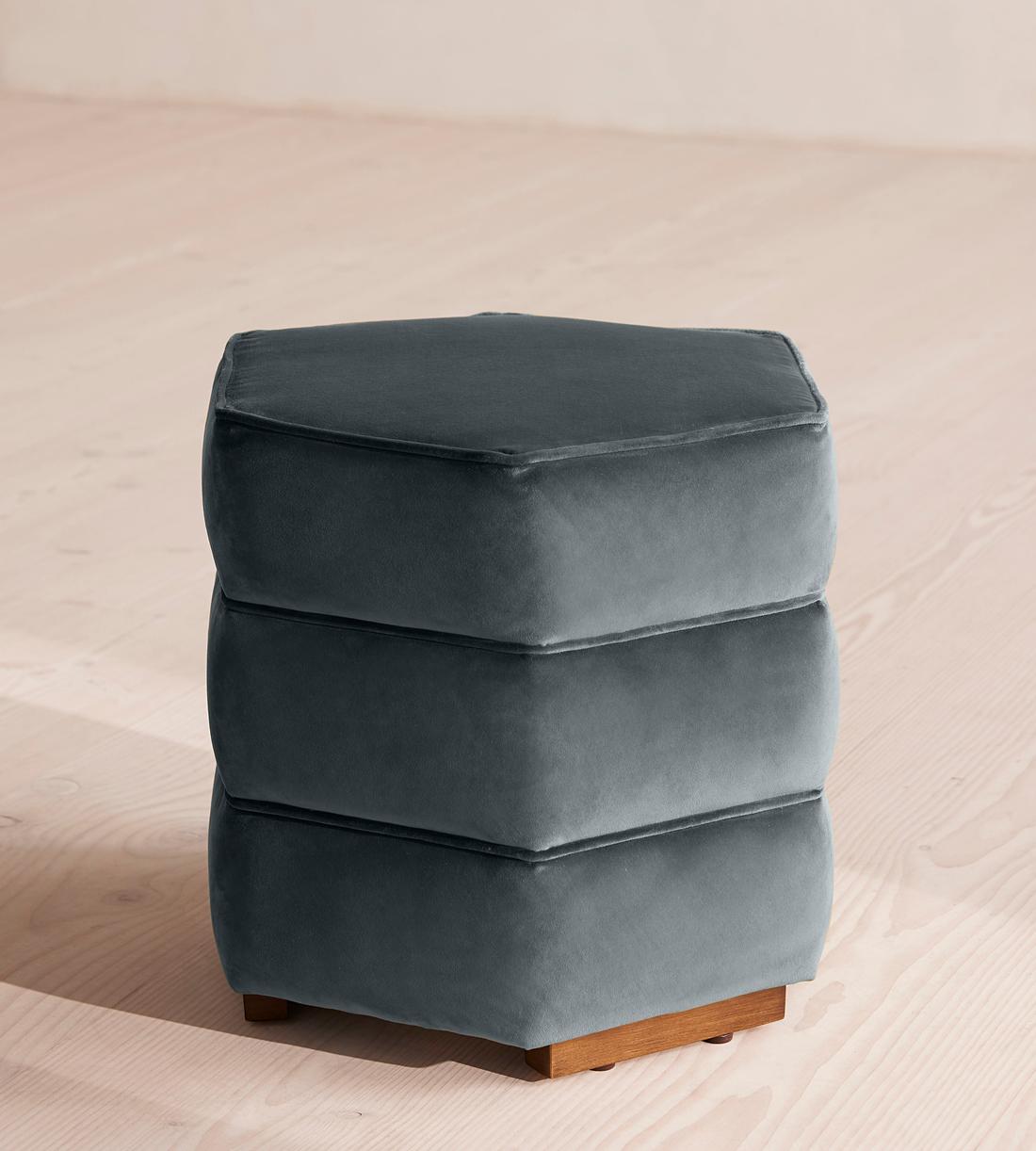 Lyla Footstool - Velvet - Grey Blue - Listing - Image 2