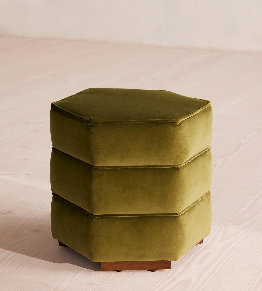 Lyla Footstool - Velvet - Olive - Listing - Image 1