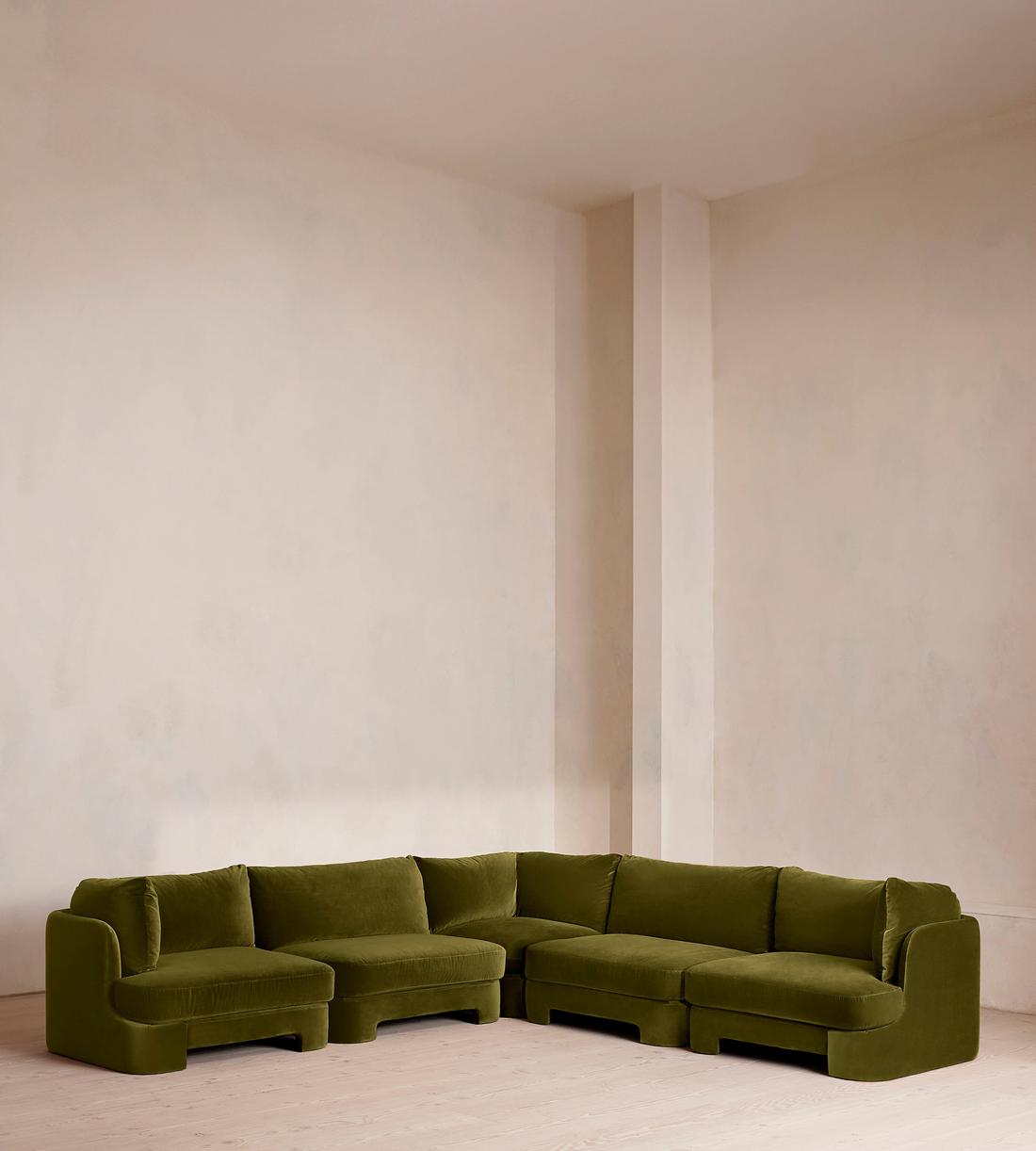 Odell Sectional Sofa - Corner Sofa - Velvet - Olive - US - Listing - Image 1