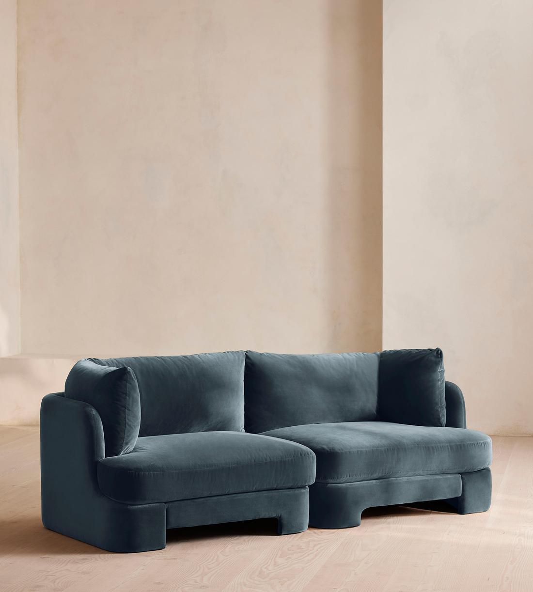 Odell Modular Sofa - Three Seater - Velvet - Grey Blue - Listing - Image 2