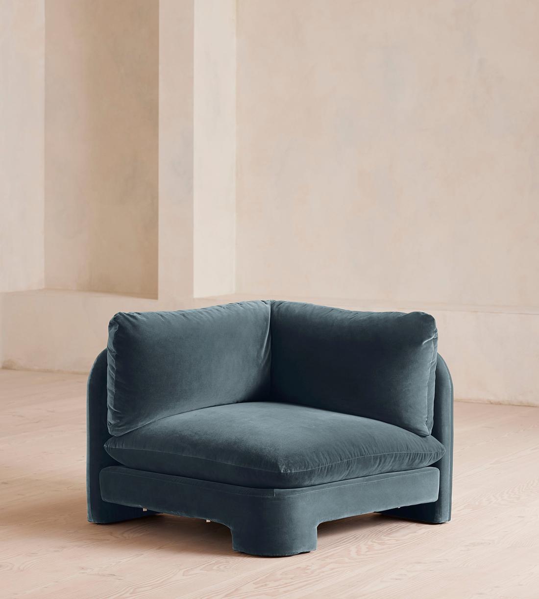 Odell Deeper Sit Sectional Sofa - Corner Module - Grey Blue Velvet - US - Image 2