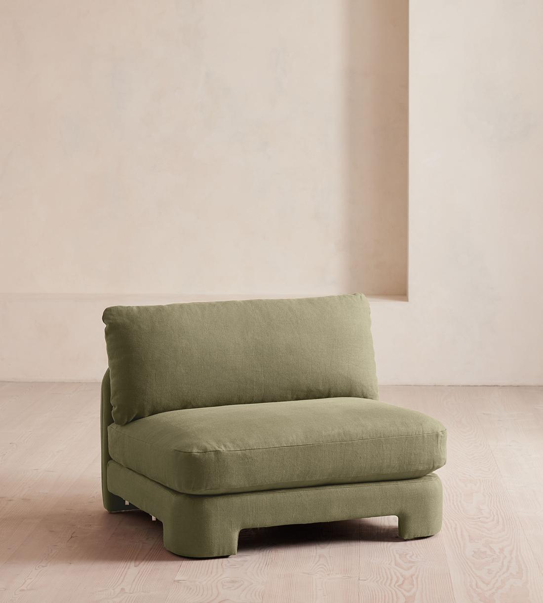 Odell Deeper Sit Sectional Sofa - Armless Module - Linen - Sage - US - Image 2
