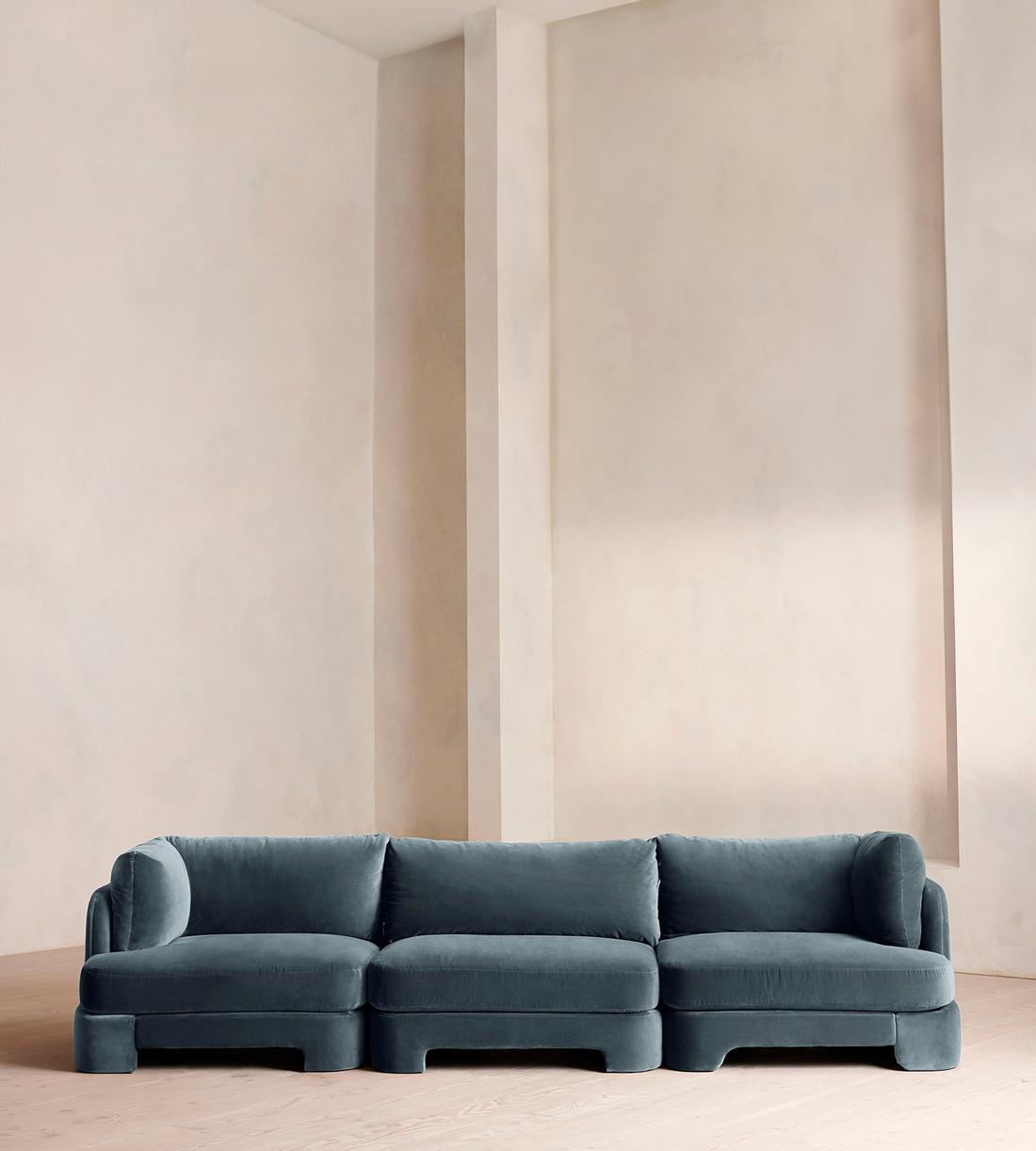 Odell Modular Sofa - Four Seater - Velvet - Grey Blue - Listing - Image 1