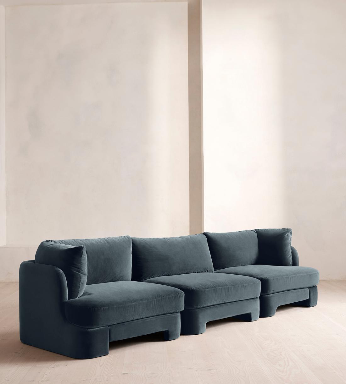 Odell Modular Sofa - Four Seater - Velvet - Grey Blue - Listing - Image 2