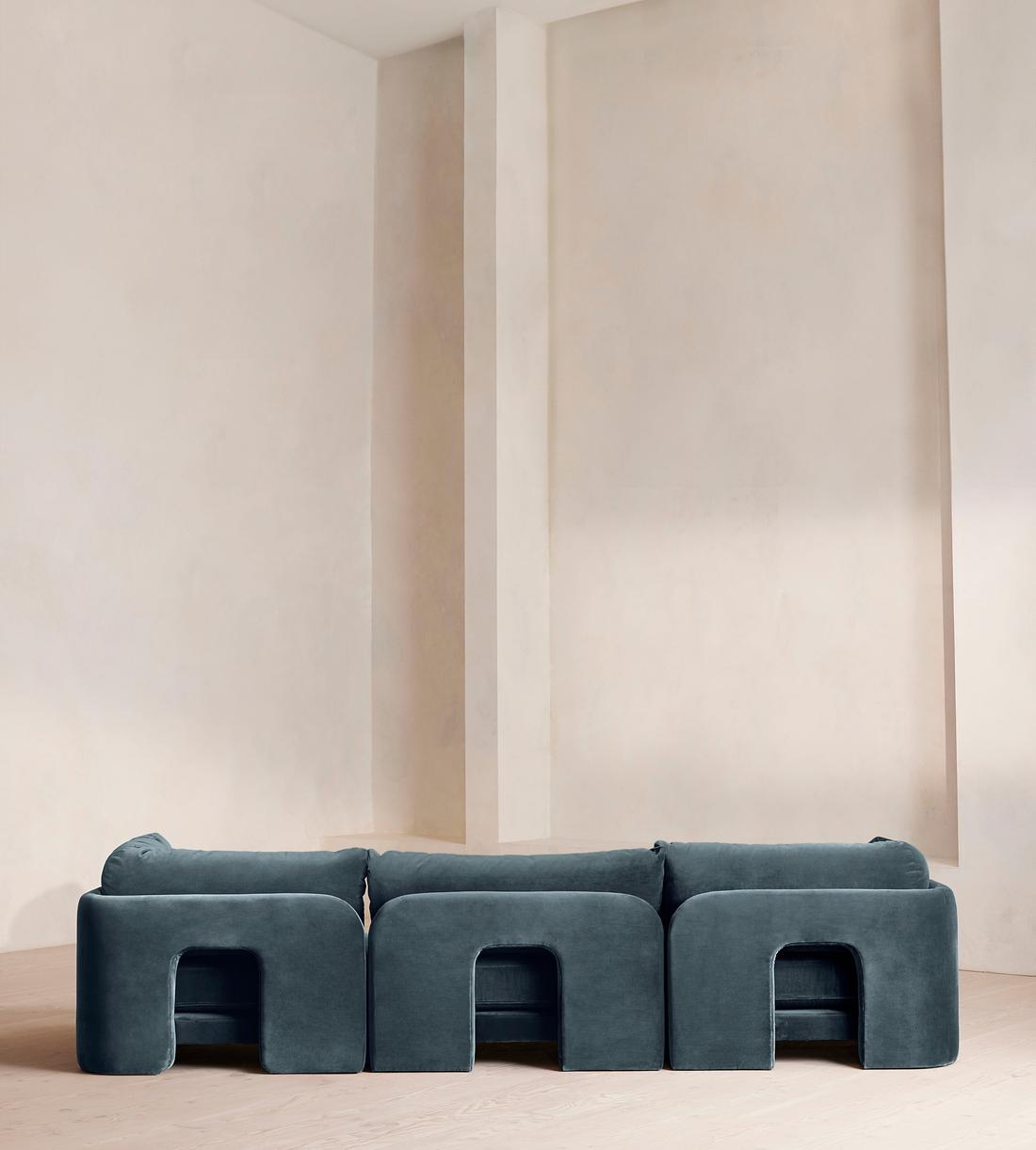 Odell Modular Sofa - Four Seater - Velvet - Grey Blue - Images - Image 4