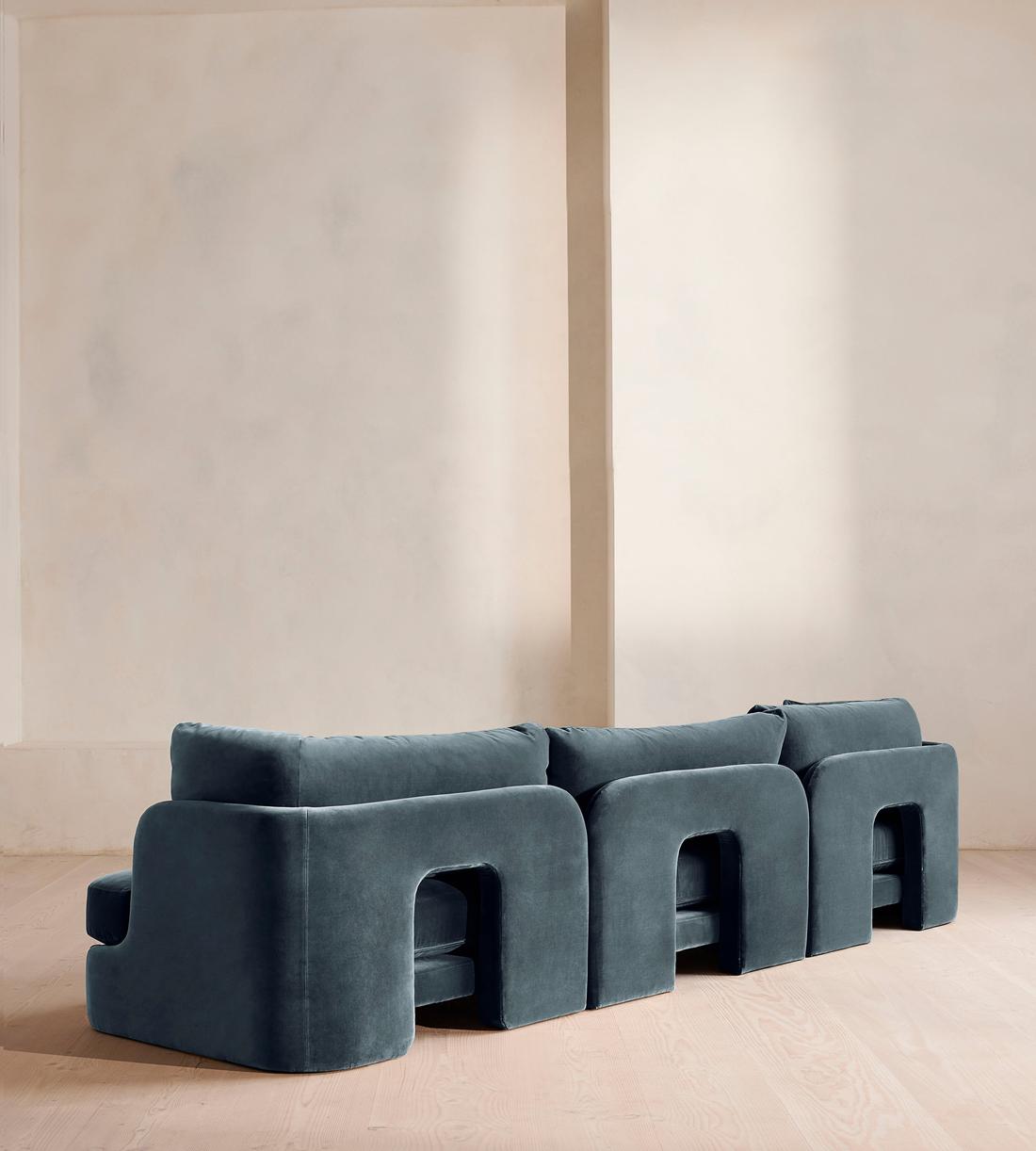 Odell Sectional Sofa - Four Seater - Velvet - Grey Blue - US - Images - Image 3