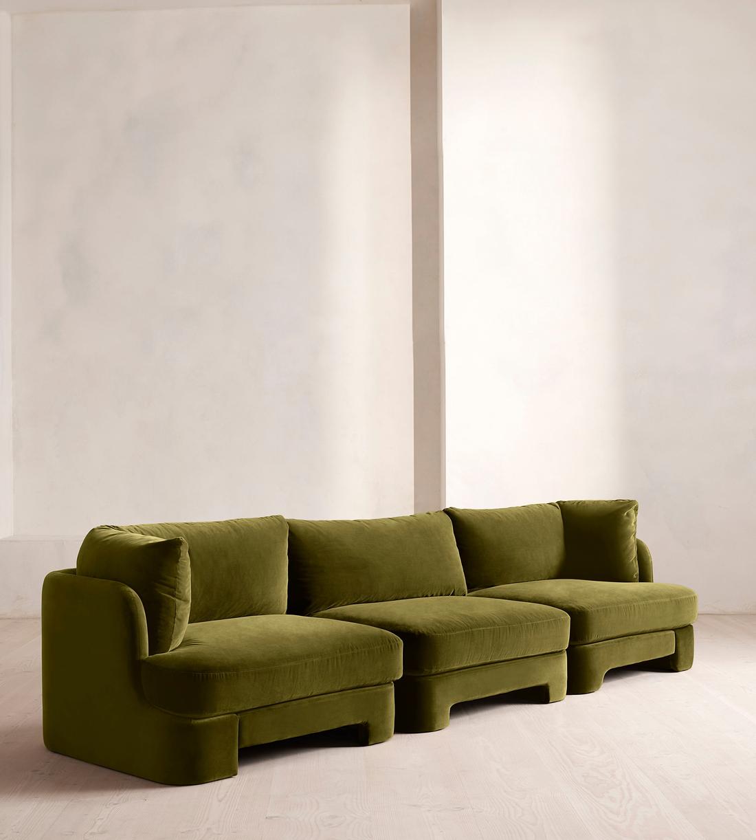 Odell Modular Sofa - Four Seater - Velvet - Olive - Listing - Image 2