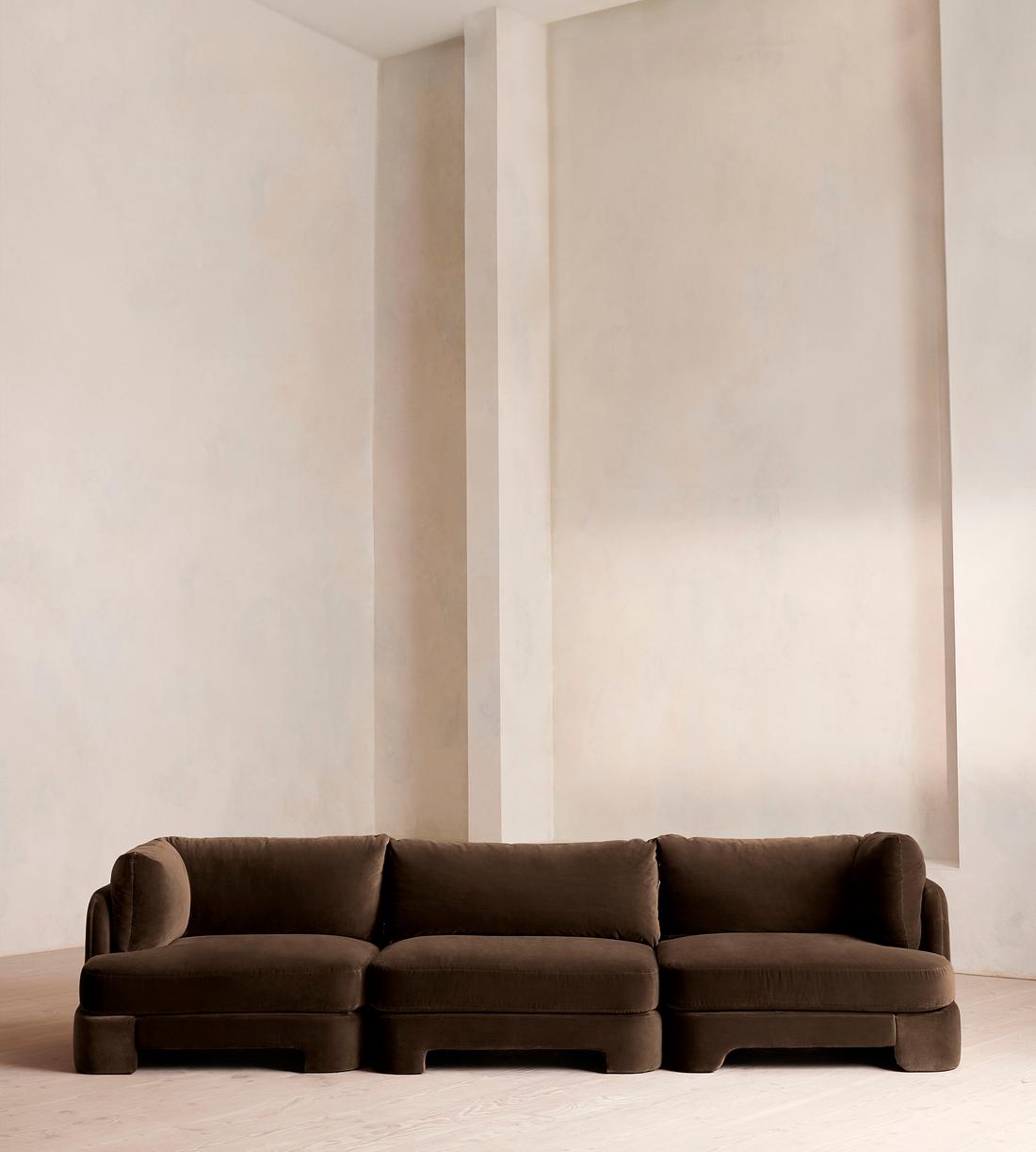 Odell Sectional Sofa - Four Seater - Velvet - Chocolate - US - Listing - Image 1