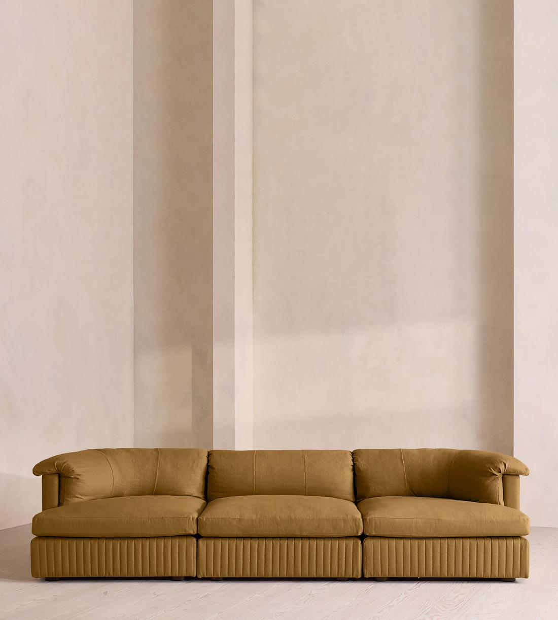 Oona Sectional Sofa - Four Seater - Linen - Ochre - US - Listing - Image 1