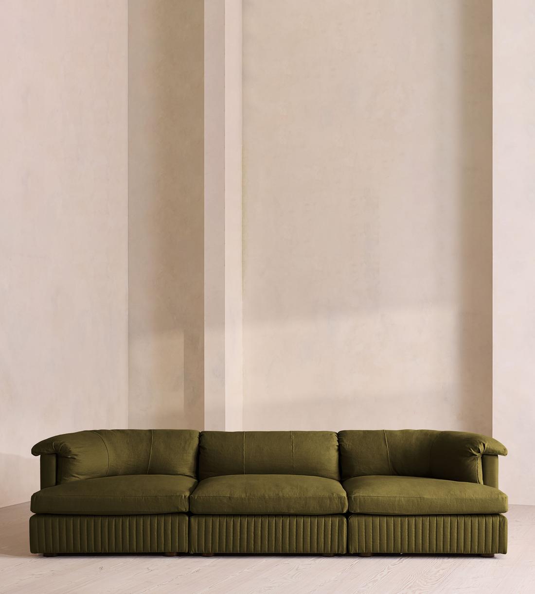 Oona Sectional Sofa - Four Seater - Linen - Olive - US - Listing - Image 1