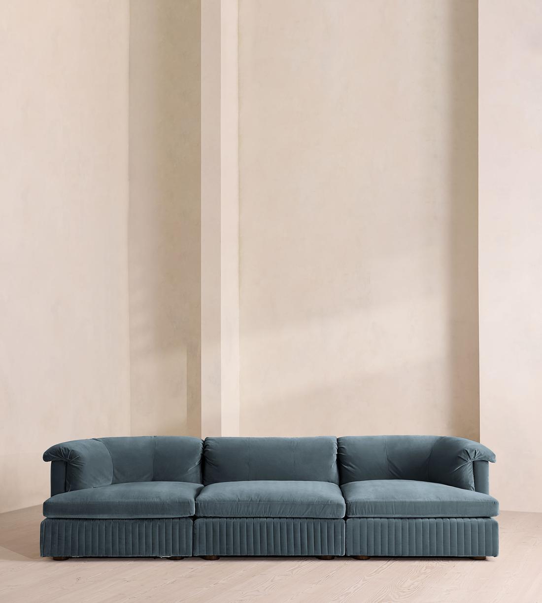 Oona Sectional Sofa - Four Seater - Velvet Grey Blue - US - Listing - Image 1