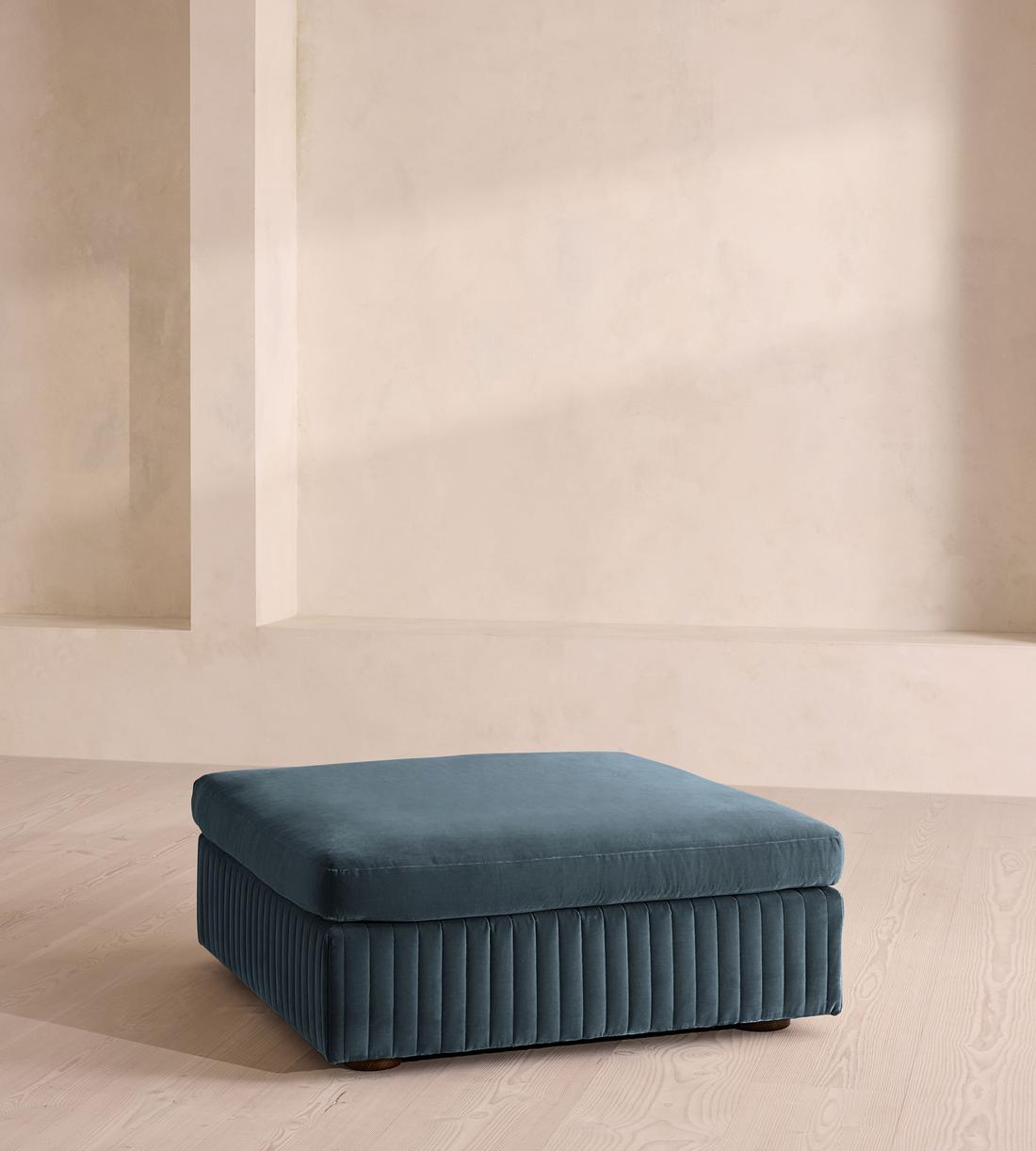 Oona Ottoman - Grey Blue Velvet - UK - Listing - Image 1