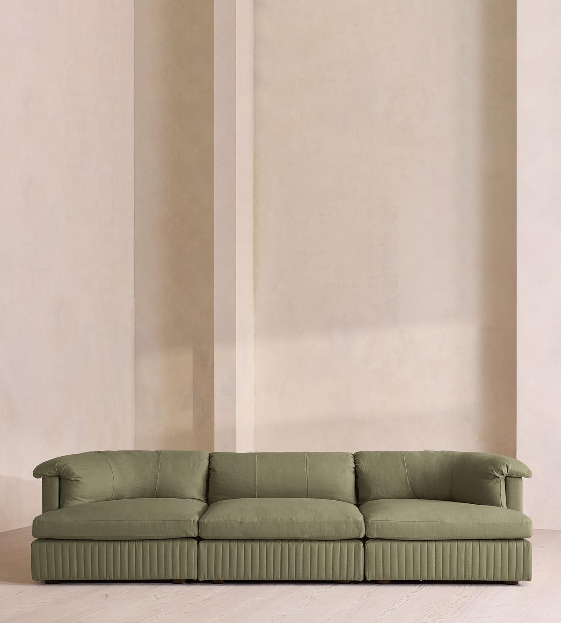 Oona Sectional Sofa - Four Seater - Linen - Sage - US - Listing - Image 1