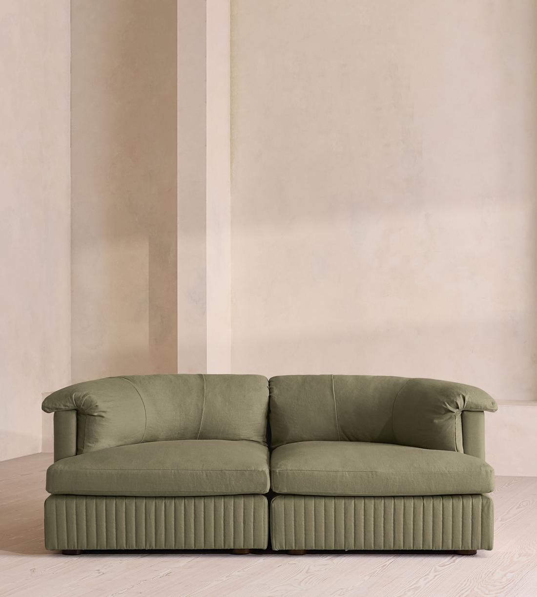 Oona Sectional Sofa - Three Seater - Linen - Sage - US - Listing - Image 1