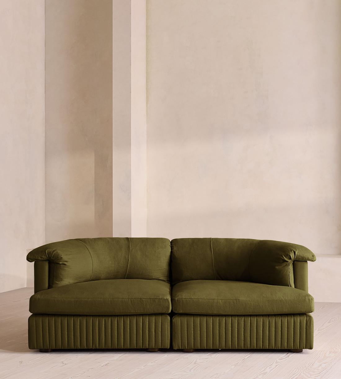 Oona Deep Sit Modular Sofa - Three Seater - Linen - Olive - UK - Listing - Image 1