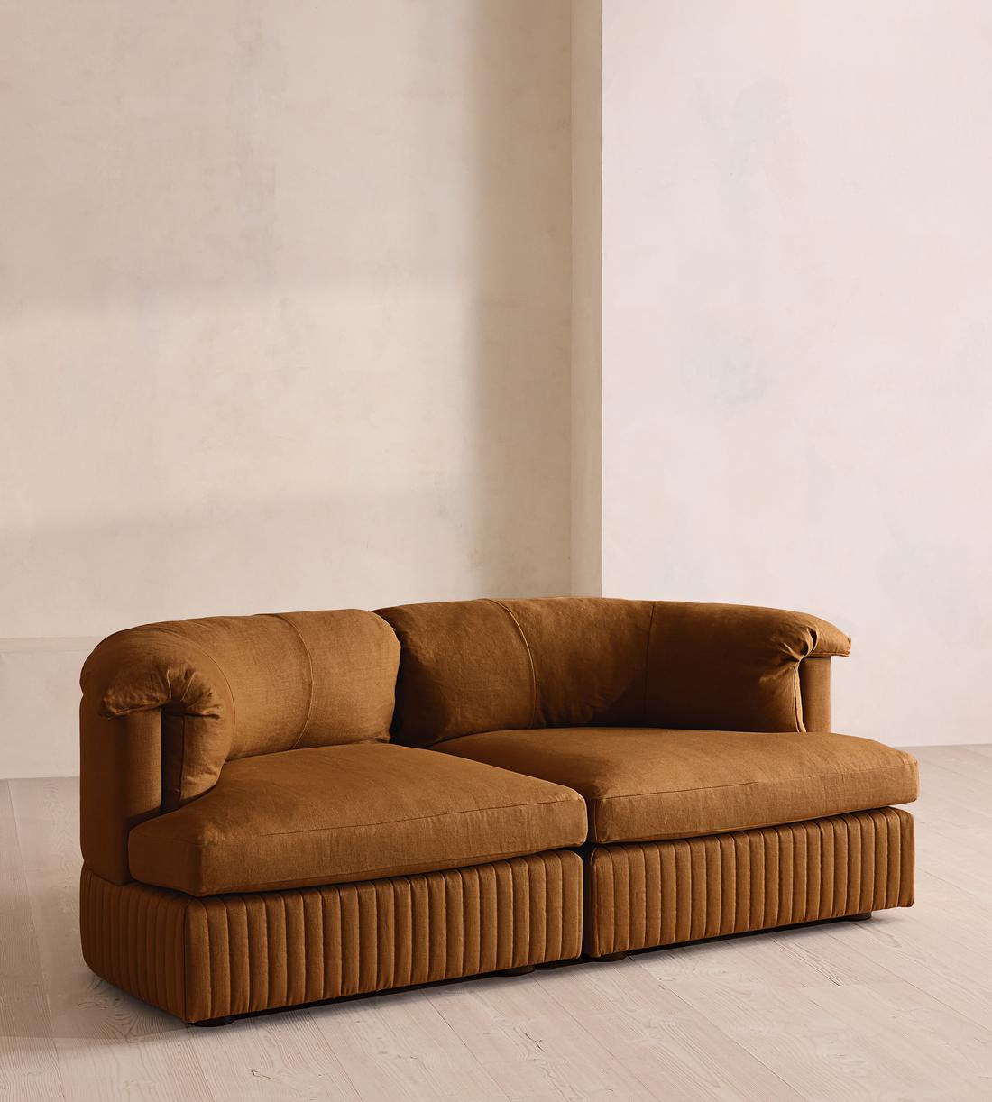 Oona Deep Sit Modular Sofa - Three Seater - Linen - Terracotta - UK - Listing - Image 2