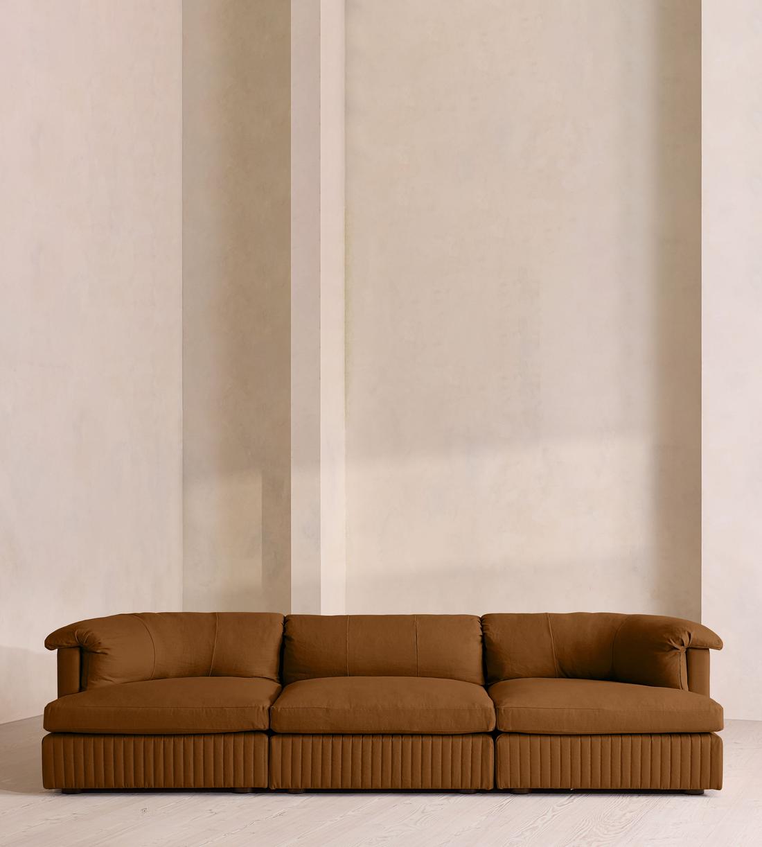 Oona Sectional Sofa - Four Seater - Linen - Terracotta - US - Listing - Image 1