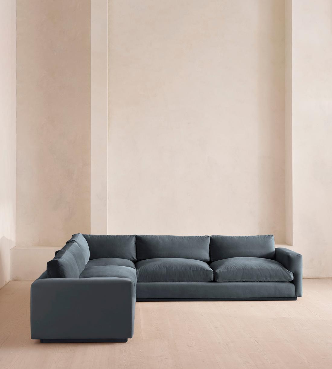 Mossley Corner Sofa - Velvet - Grey Blue - Listing - Image 1