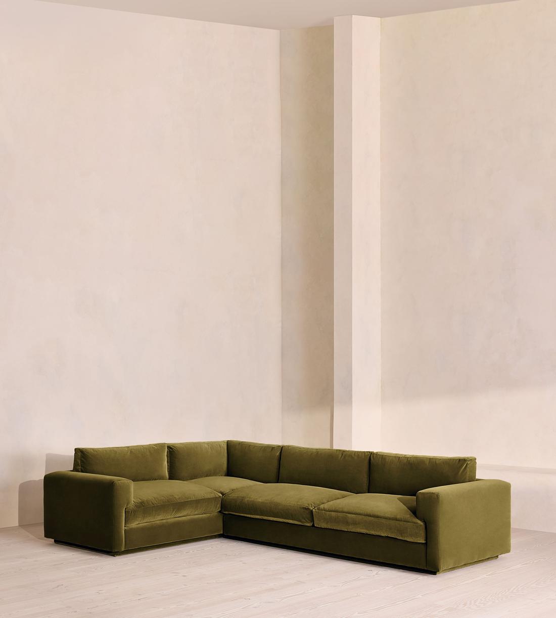 Mossley Right L-Shape Sofa - Velvet - Olive - Listing - Image 1