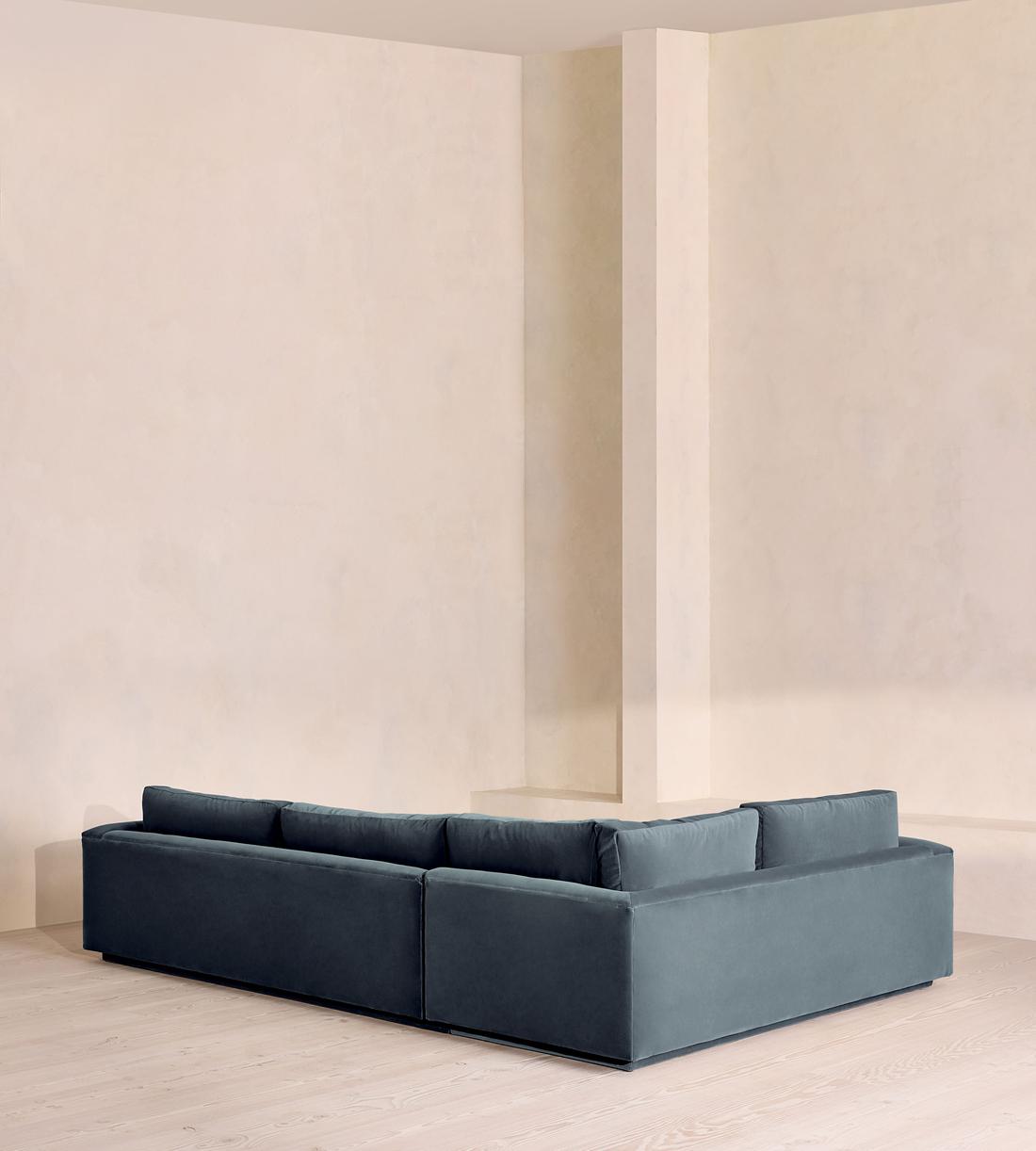Mossley Right L-Shape Sofa - Velvet - Grey Blue - Images - Image 3