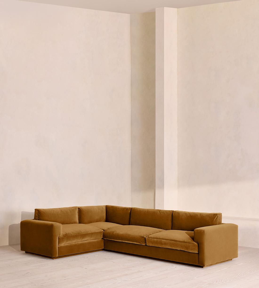 Mossley Right L-Shape Sofa - Velvet - Mustard - Listing - Image 1