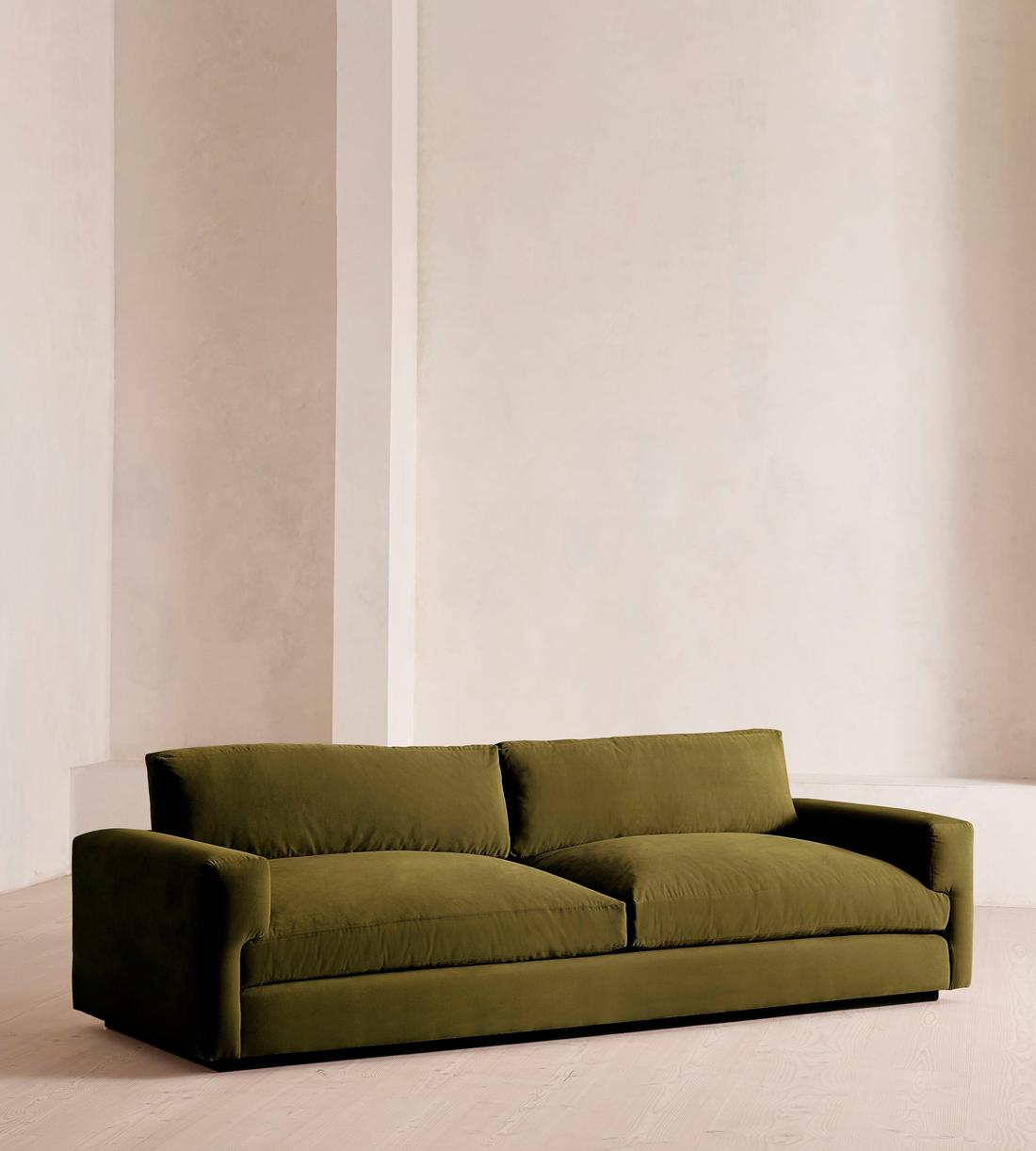 Mossley Four Seater Sofa - Velvet - Olive - Listing - Image 1