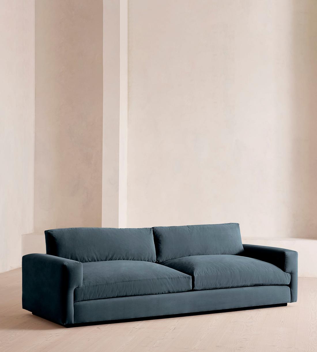 Mossley Four Seater Sofa - Velvet - Grey Blue - Listing - Image 1