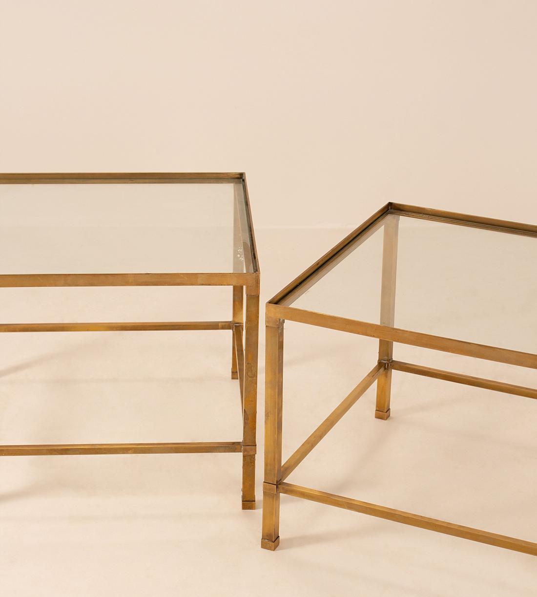 Vintage Pair of Deco Side Tables - Brass and Glass - Images - Image 3