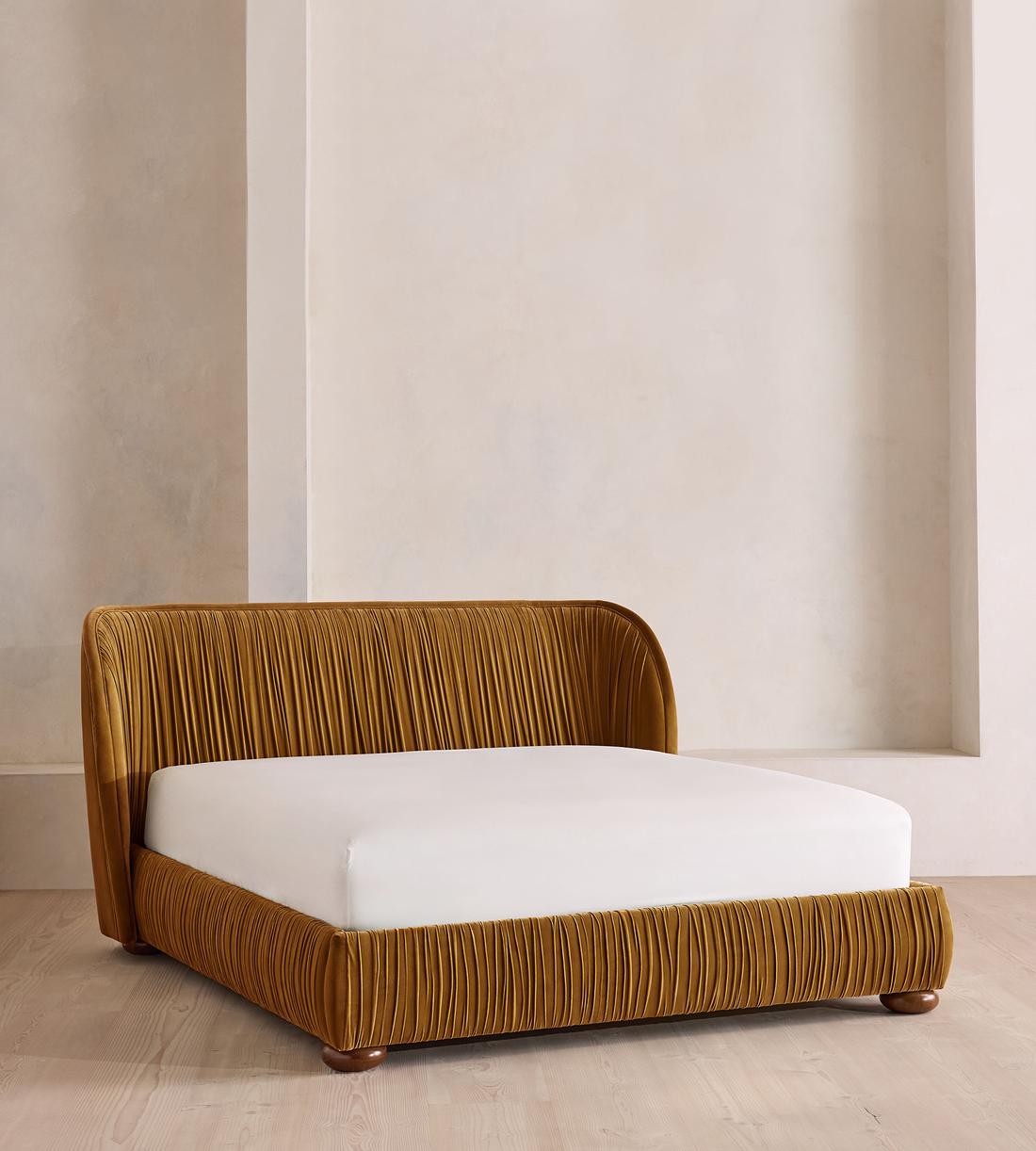 Blair Bed - King - Velvet - Mustard - US - Listing - Image 1