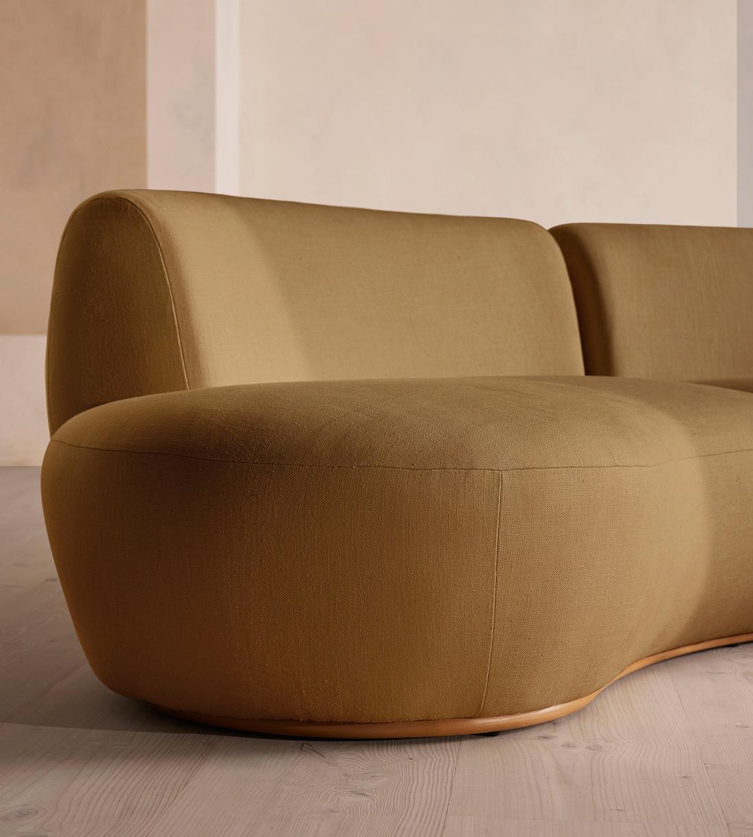 Aline Serpentine Modular Sofa - Three Seater - Linen - Ochre - US - Images - Image 6