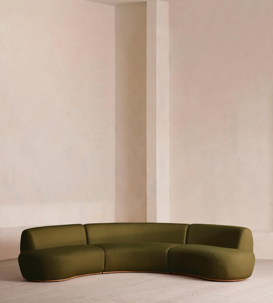 Aline Serpentine Modular Sofa - Four Seater - Linen - Olive - US - Listing - Image 1
