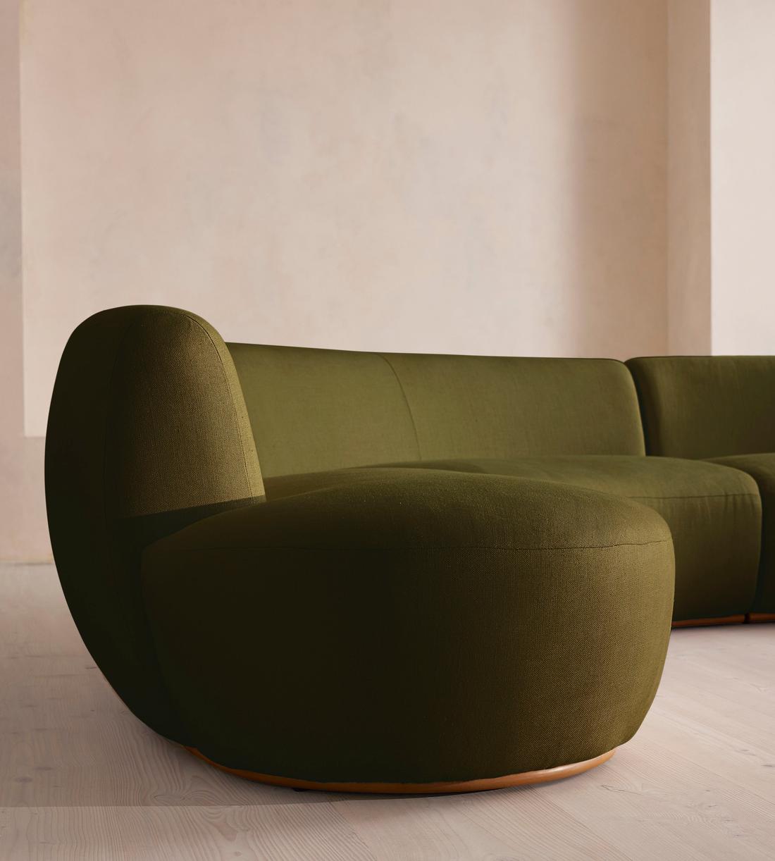 Aline Serpentine Modular Sofa - Six Seater - Linen - Olive - US - Images - Image 6