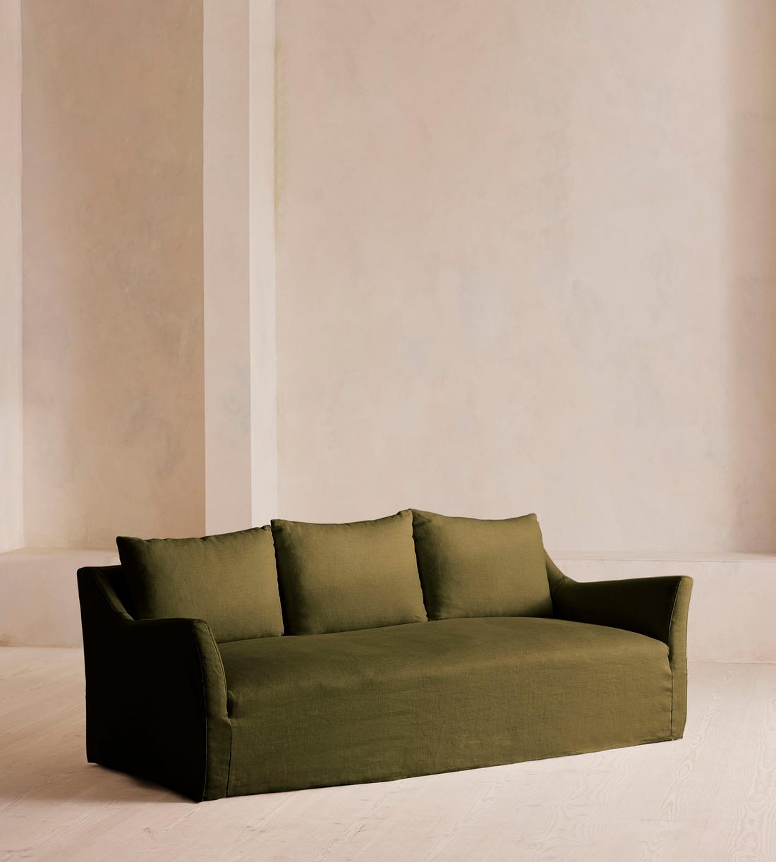 Roma Three Seater Sofa - Linen - Olive - Listing - Image 1