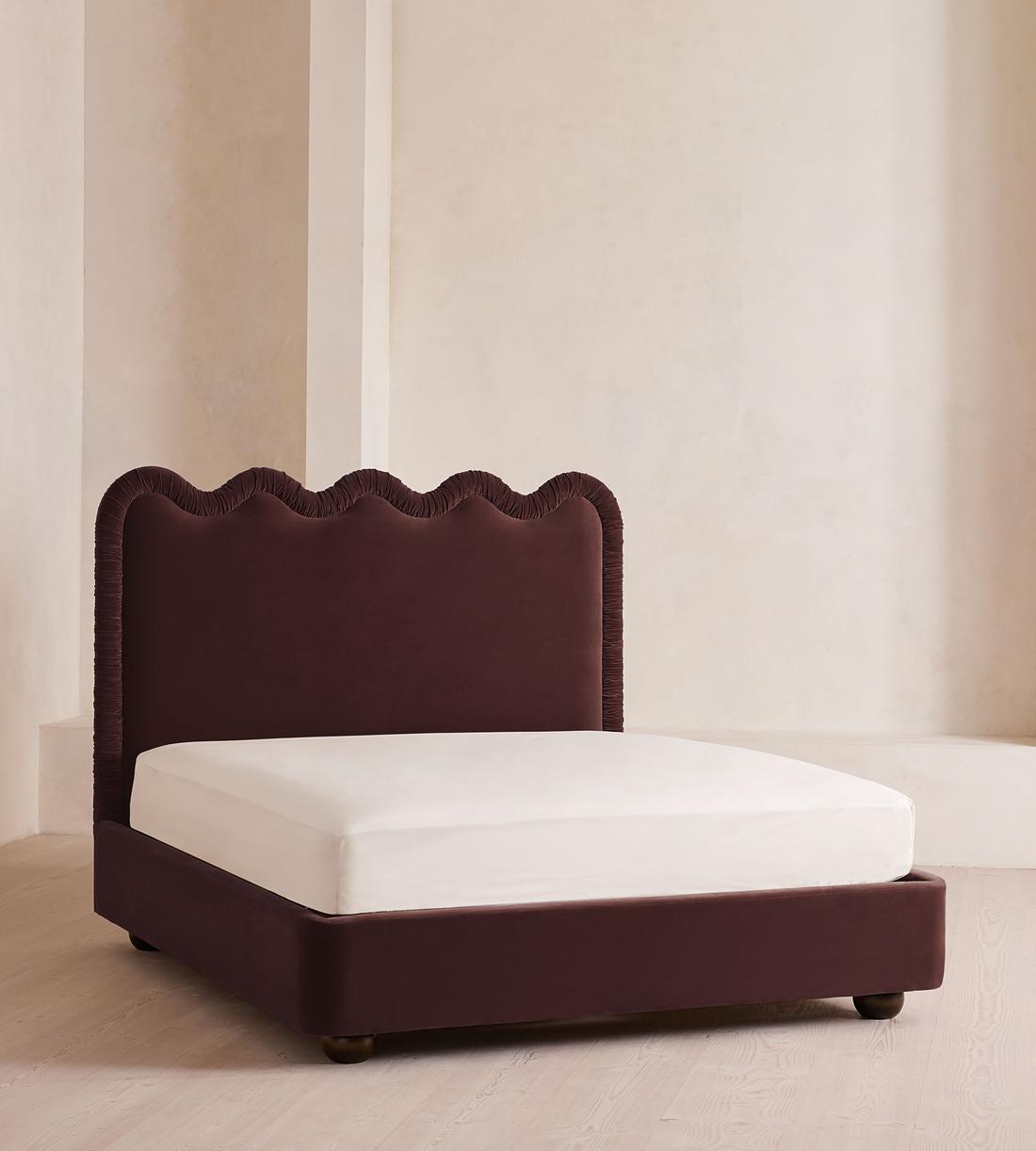 Tristan Bed - Queen - Velvet - Aubergine - US - Listing - Image 1