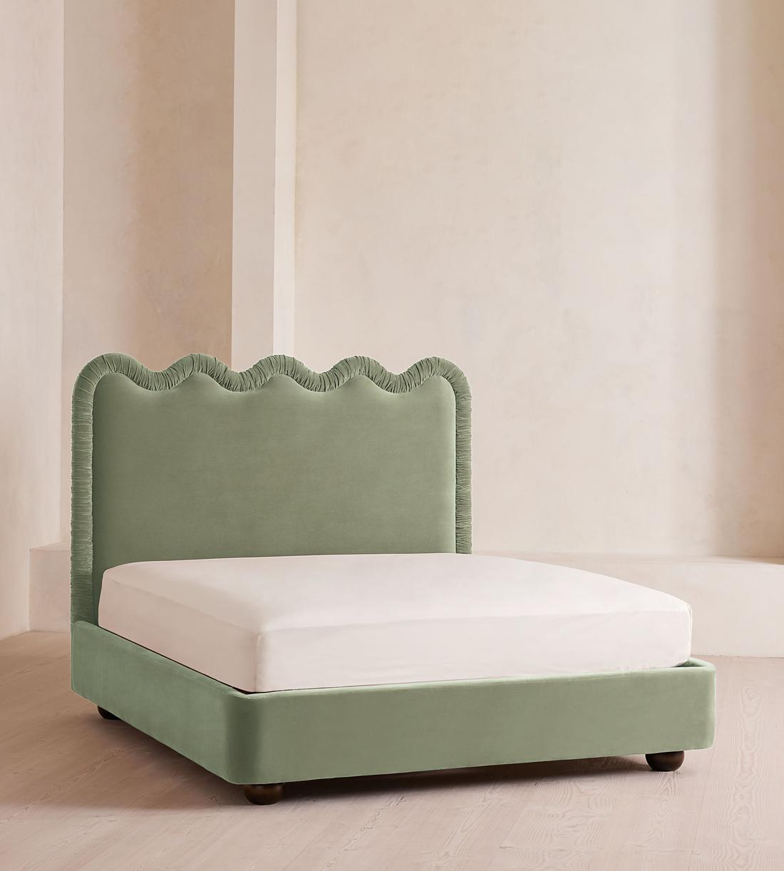 Tristan Bed - Queen - Velvet - Seafoam - US - Listing - Image 1