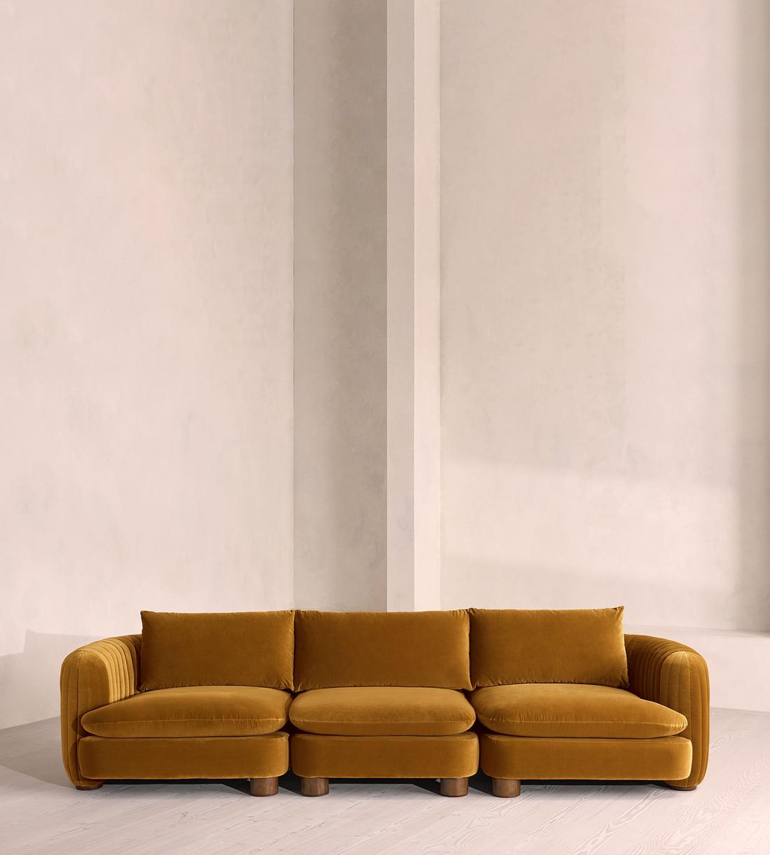 Vivienne Deeper Sit Sectional Sofa - Four Seater - Velvet Mustard US - Listing - Image 1