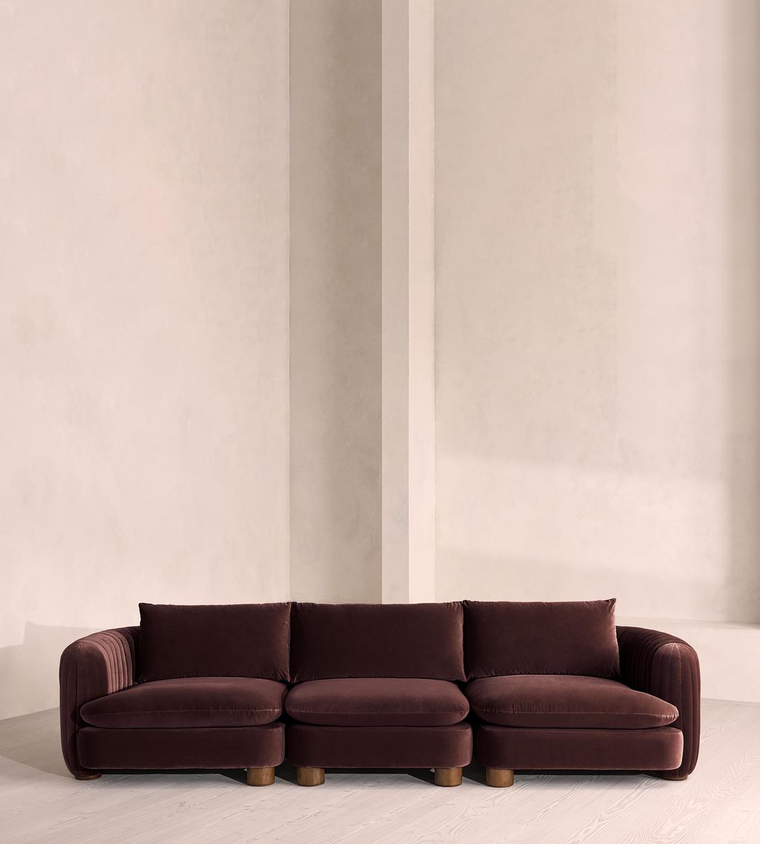 Vivienne Sectional Sofa - Four Seater - Velvet - Aubergine - US - Listing - Image 1