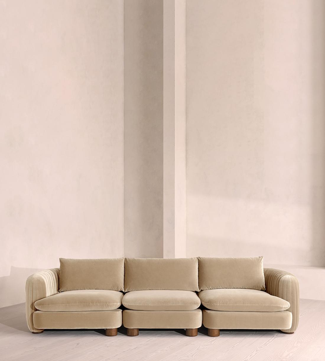 Vivienne Sectional Sofa - Four Seater - Velvet - Oyster - US - Listing - Image 1