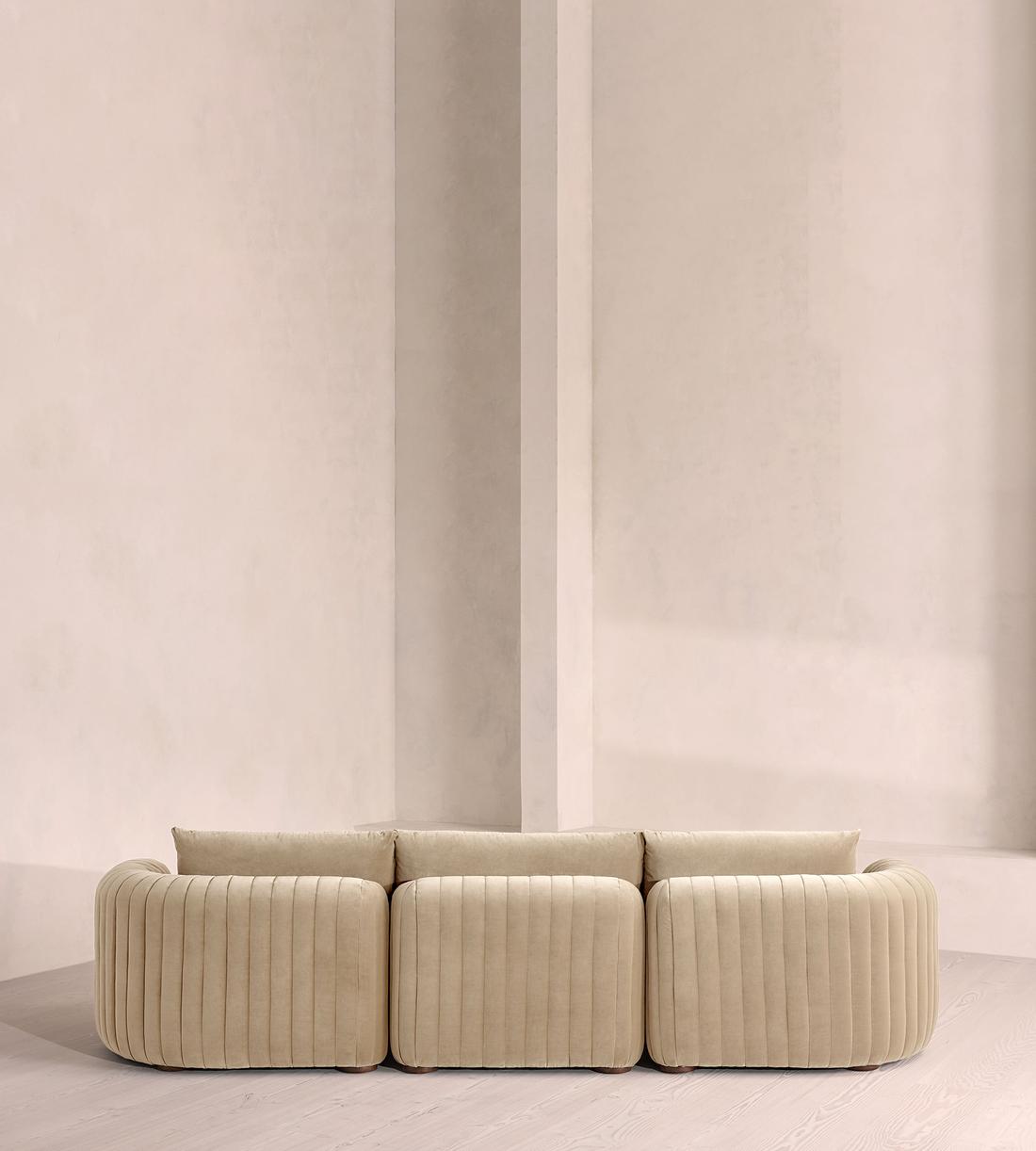 Vivienne Sectional Sofa - Four Seater - Velvet - Oyster - US - Images - Image 4