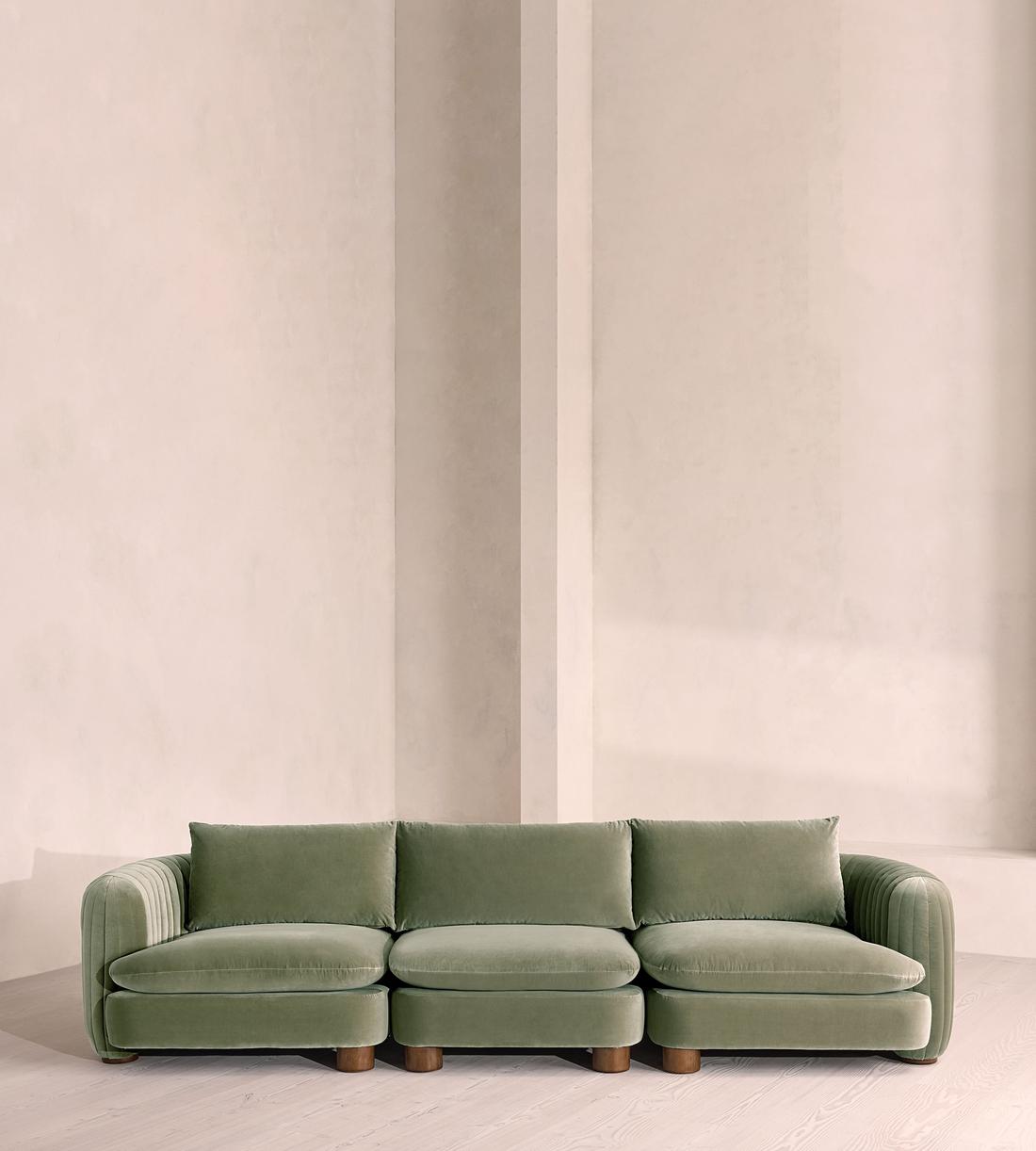 Vivienne Sectional Sofa - Four Seater - Velvet - Seafoam - US - Listing - Image 1