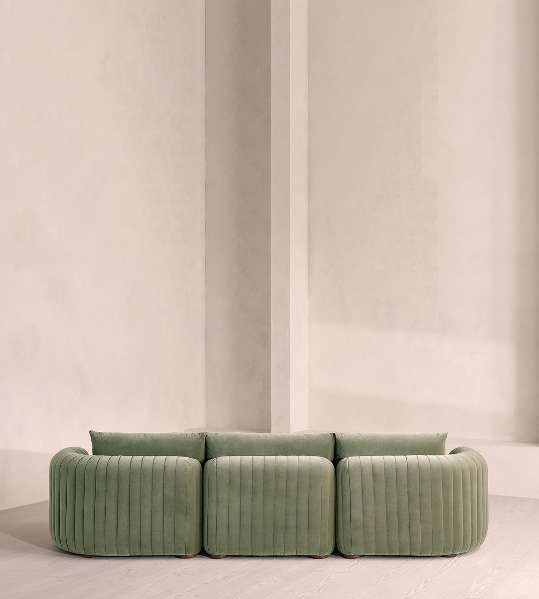 Vivienne Sectional Sofa - Four Seater - Velvet - Seafoam - US - Images - Image 4