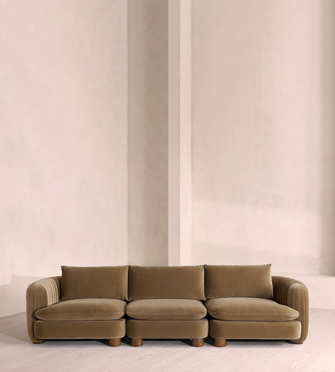 Vivienne Sectional Sofa - Four Seater - Velvet - Truffle - US - Listing - Image 1