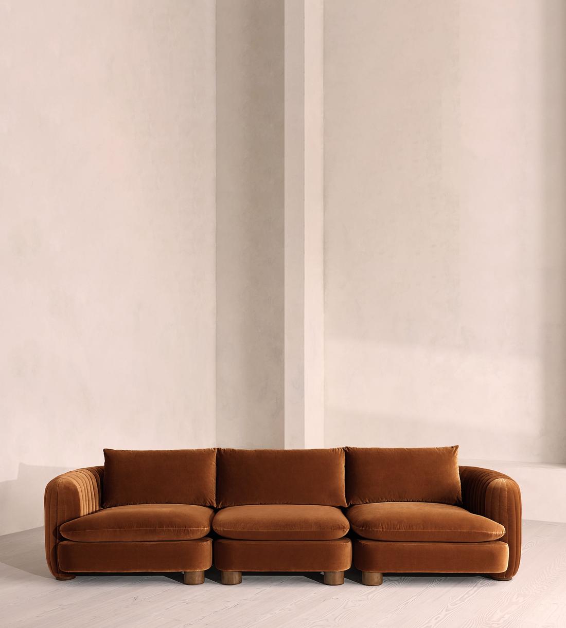 Vivienne Sectional Sofa - Four Seater - Velvet - Cinnamon - US - Listing - Image 1