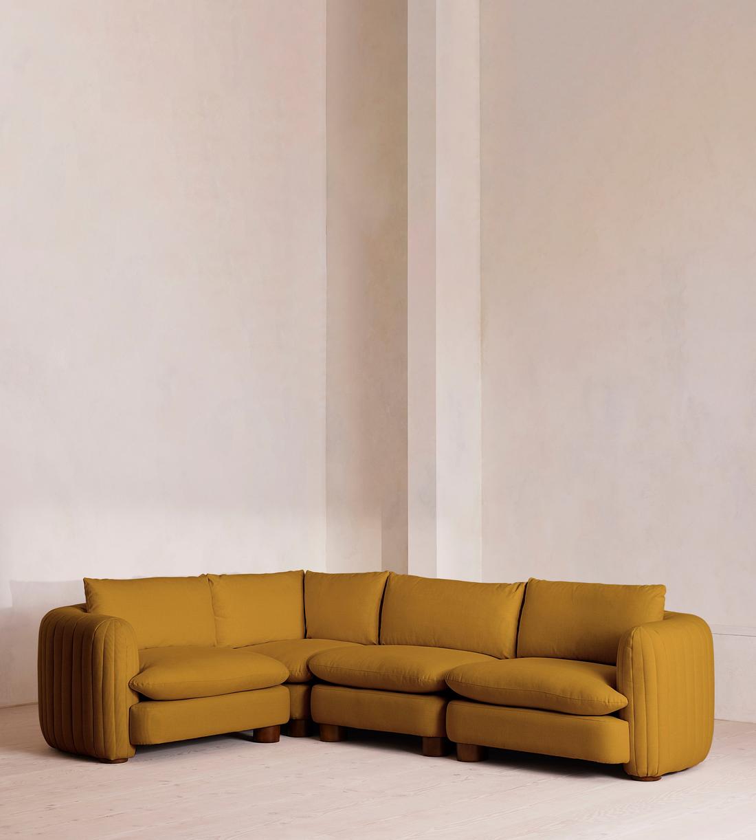 Vivienne Deeper Sit Modular Sofa - L-Shape Sofa - Linen - Turmeric - UK - Listing - Image 1