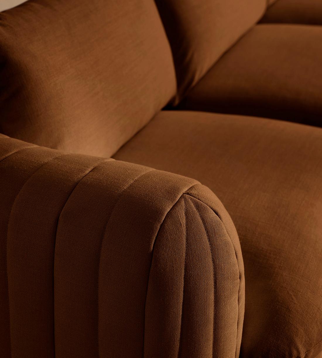 Vivienne Sectional Sofa - Four Seater - Linen - Terracotta - US - Images - Image 4