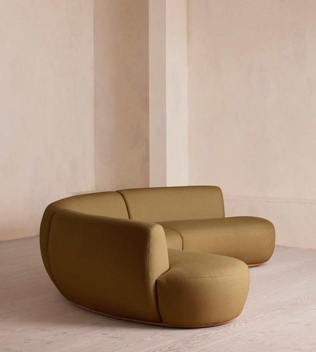 Aline Serpentine Modular Sofa - Six Seater - Linen - Ochre - UK - Images - Image 3